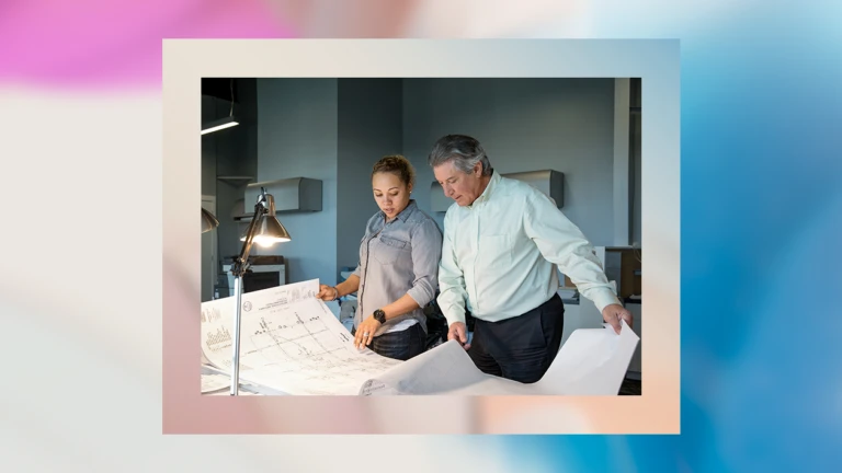 Decorative image of people working together in an office.