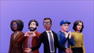 Five different people’s avatars gathered in front of a blank background.